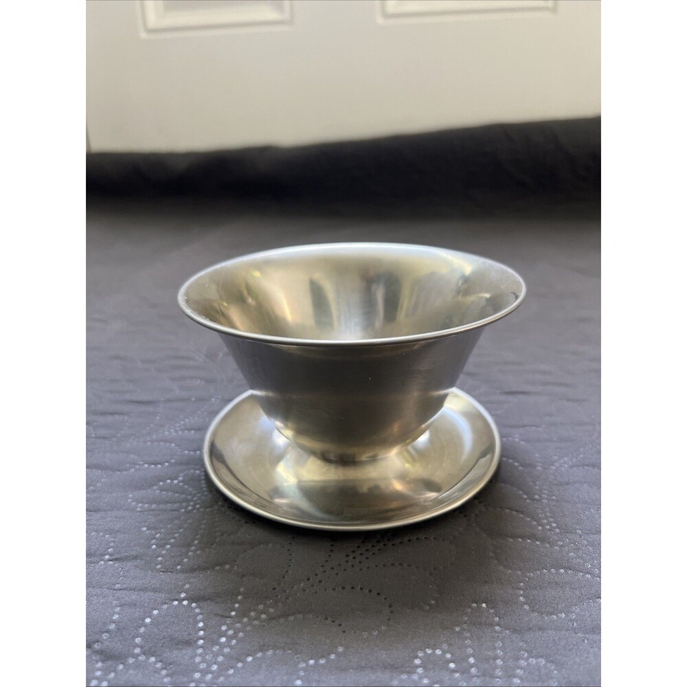 Vintage 18-8 Stainless Steel Gravy Bowl w/Attached Underplate Serverware Dining